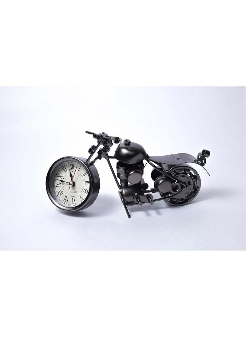 URBANVIBE HANDICRAFTS Vintage Royal Bullet Motor Bike with Antique Clock Rustic Iron Metal Decor Showpiece for Study Table Desk Office Gifts Copper