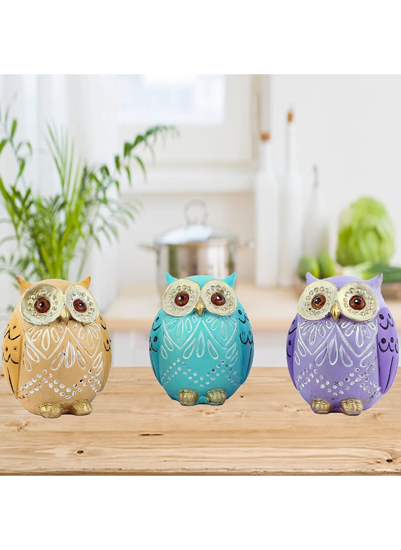 Dequera Owl Figurine 3 Pieces Animal Miniatures Mini Crafts Home Decor Modern Style Collection Living Room Gift Table Top Cute Model2