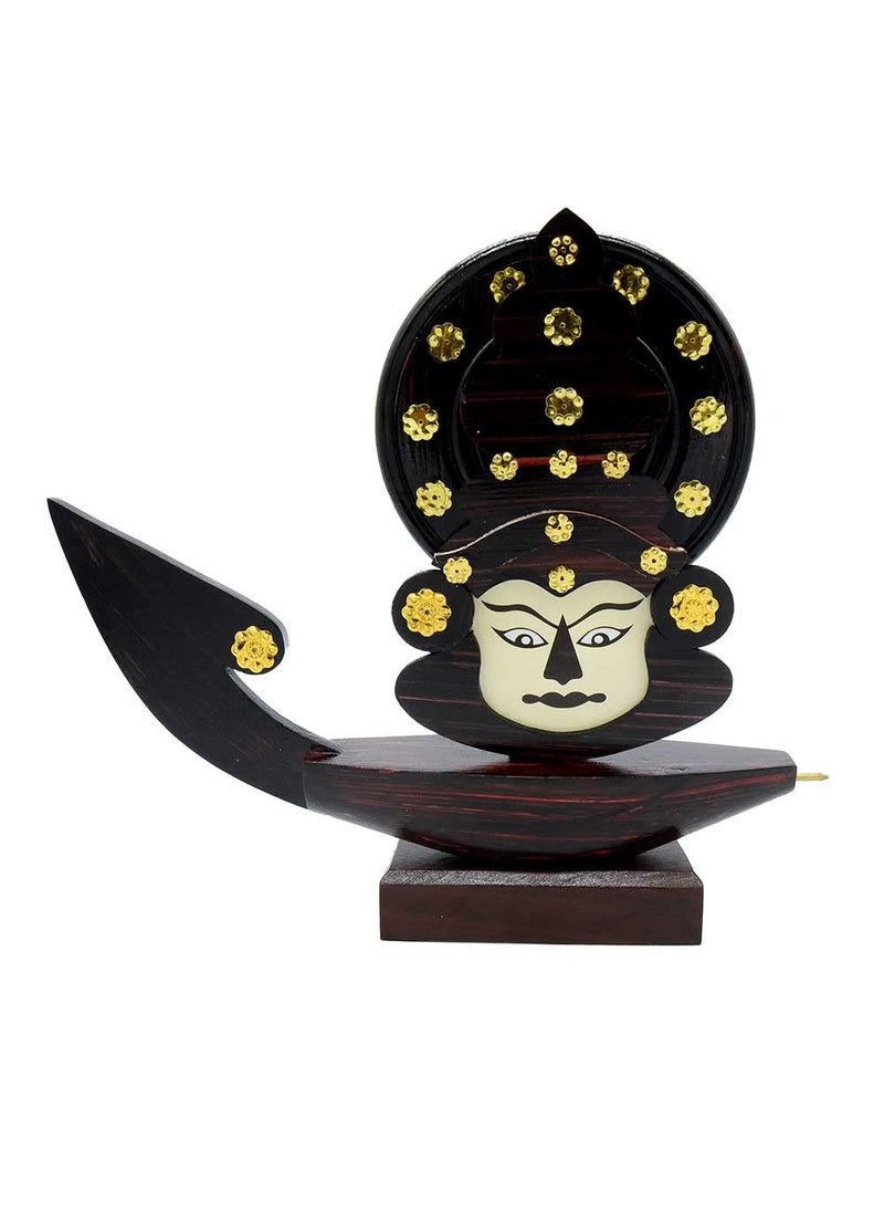 LOYAL CRAFT Wooden Kerala Traditional Boat Curio Miniature with Kathakali Face 10inch