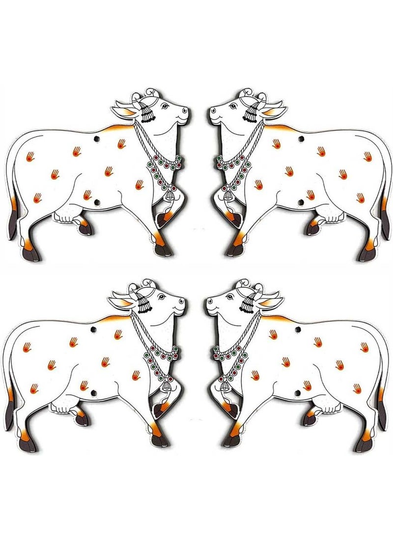 Aahkels Pichwai Cow MDF Cutout Design Perfect for Festivals and Decor Big Size Multicoloured Pack of 4