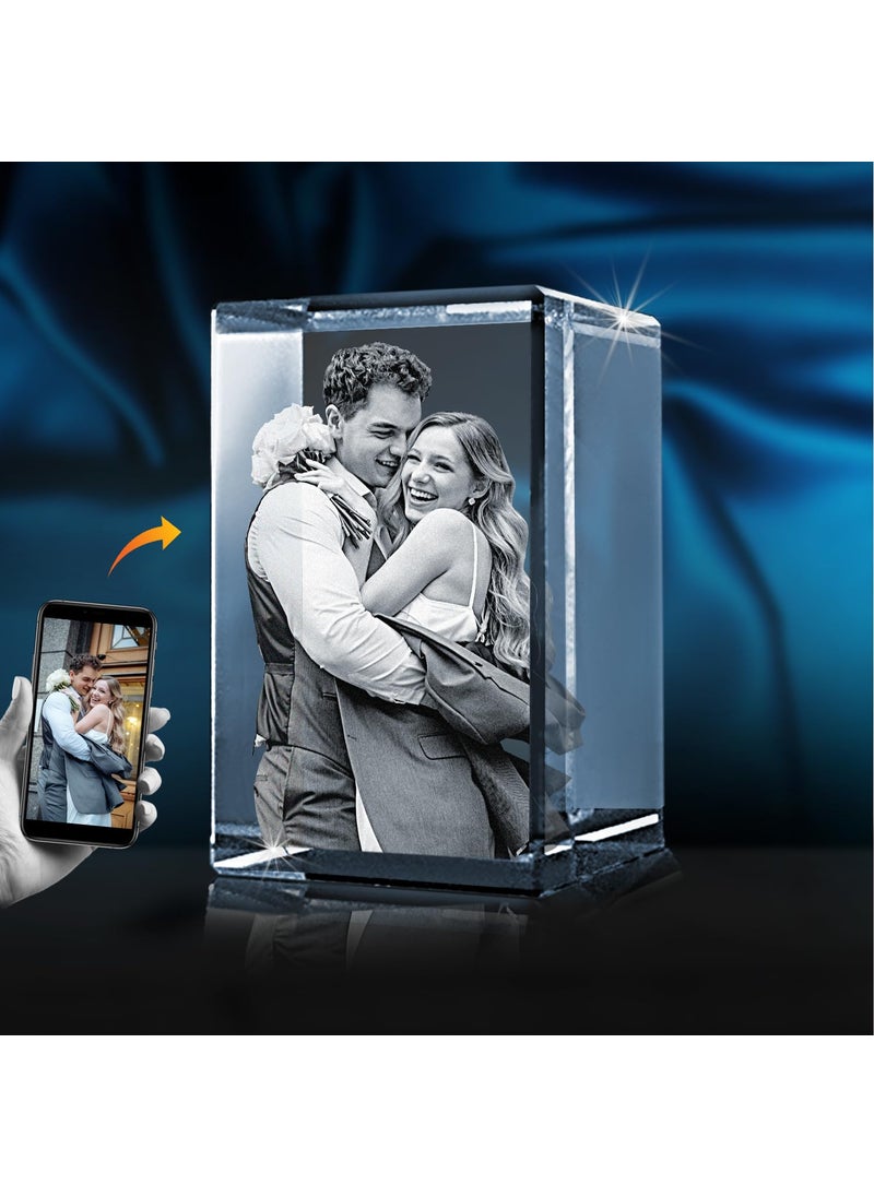 UNIQUE MINIATUREPersonalized Crystal Cube with 3D Laser Engraving and with Multicolor LED Light Base Surprise Premium Gift for Any Occasion 6 X 10 X 6 cm Size