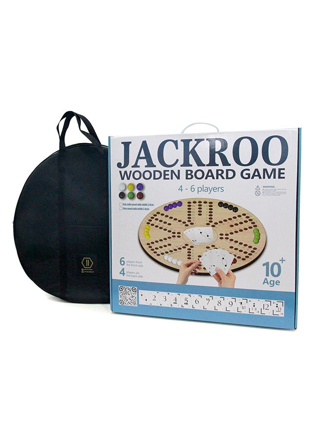 Solid OAK Wood Jacaroo Double Sided Board Game For 4 And 6 Players, Two sides jakaroo with Glass Marbles, Playing Cards and Carry Bag 4 Players