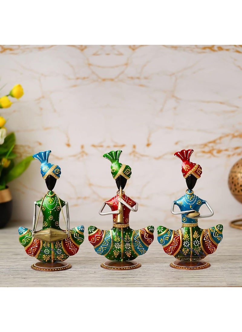 Sia Space Shopping Set of 3 Antique Unique Metal Decorative Sardar Lady Musician Playing Musical Instruments Traditional Handmade Handicraft Item SARDAR Musician