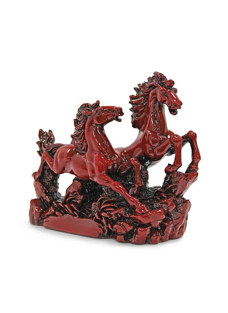 MahaVastu Pair of Red Horses Vastu Remedy for Cash Flow Made in Resin 8 X 6