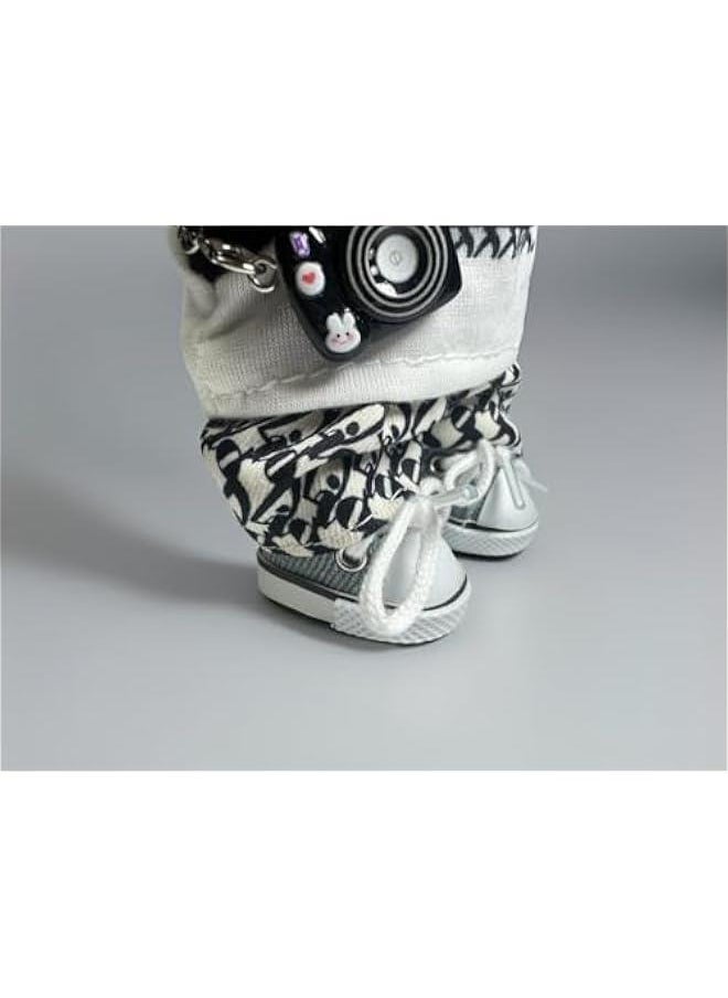 2 Pairs Mini Doll Shoes, Lace-Up Canvas Sneakers Mini Shoes for 17cm Labubu Dolls, Fingerboard Shoes, Mini Finger Shoes, Accessory for Dolls (Black & White)