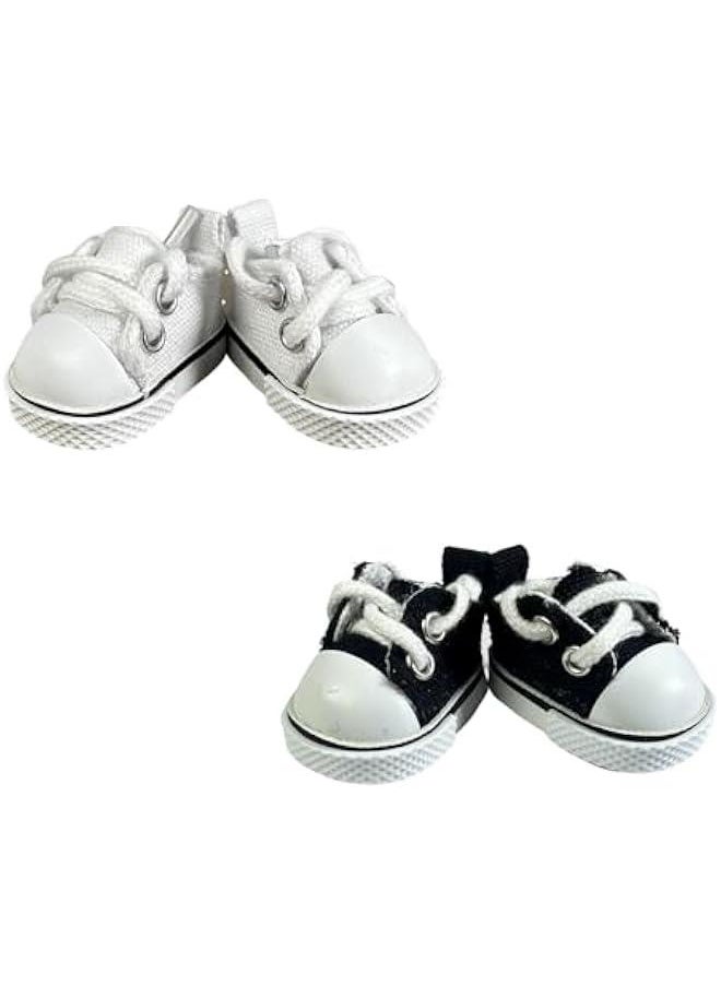 2 Pairs Mini Doll Shoes, Lace-Up Canvas Sneakers Mini Shoes for 17cm Labubu Dolls, Fingerboard Shoes, Mini Finger Shoes, Accessory for Dolls (Black & White)
