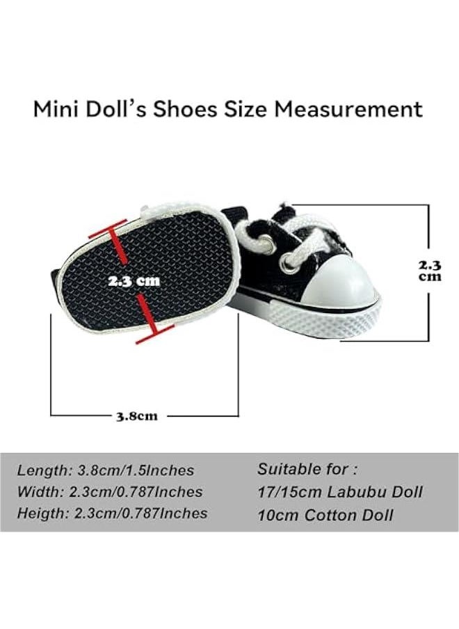 2 Pairs Mini Doll Shoes, Lace-Up Canvas Sneakers Mini Shoes for 17cm Labubu Dolls, Fingerboard Shoes, Mini Finger Shoes, Accessory for Dolls (Black & White)