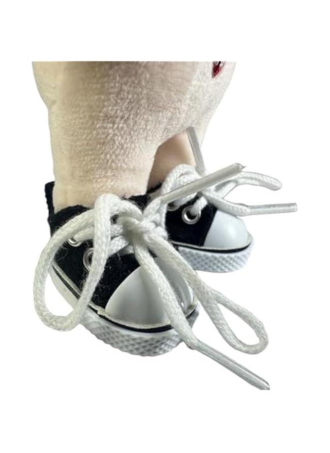 2 Pairs Mini Doll Shoes, Lace-Up Canvas Sneakers Mini Shoes for 17cm Labubu Dolls, Fingerboard Shoes, Mini Finger Shoes, Accessory for Dolls (Black & White)
