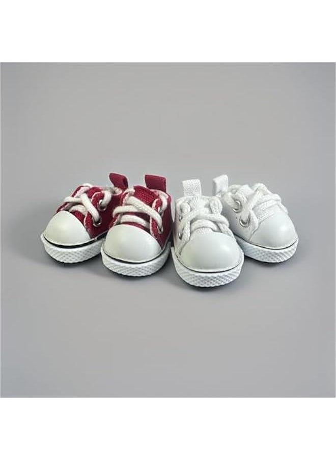 2 Pairs Mini Doll Shoes, Lace-Up Canvas Sneakers Mini Shoes for 17cm Labubu Dolls, Fingerboard Shoes, Mini Finger Shoes, Accessory for Dolls (Package of 2) (Red & White)