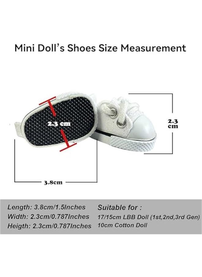 2 Pairs Mini Doll Shoes, Lace-Up Canvas Sneakers Mini Shoes for 17cm Labubu Dolls, Fingerboard Shoes, Mini Finger Shoes, Accessory for Dolls (Package of 2) (Red & White)