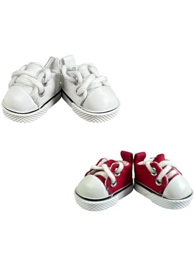 2 Pairs Mini Doll Shoes, Lace-Up Canvas Sneakers Mini Shoes for 17cm Labubu Dolls, Fingerboard Shoes, Mini Finger Shoes, Accessory for Dolls (Package of 2) (Red & White)