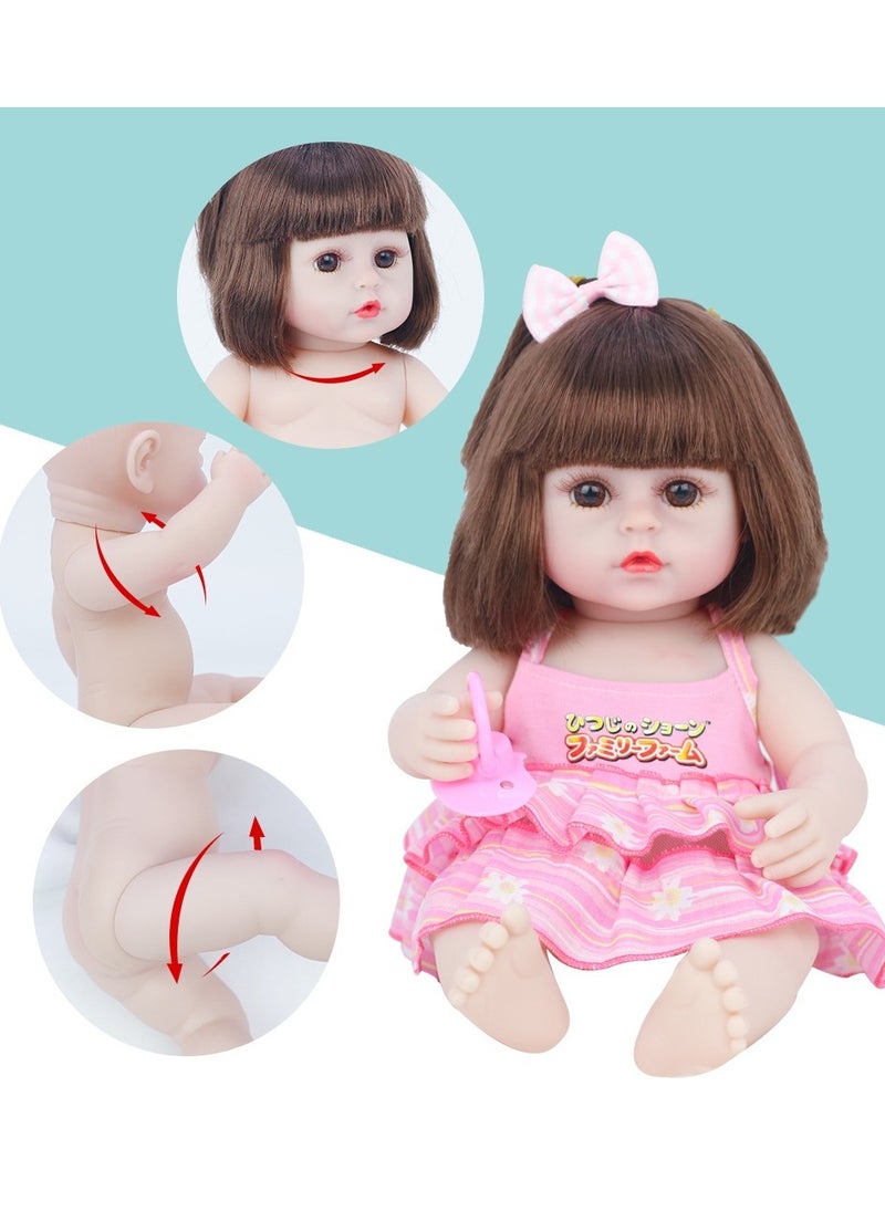 Reborn Baby Doll,38cm Simulation Baby Doll With Pacifier, Bottle, Diaper And a Set of Clothes,Can Drink Water And Pee，Soft and Pinchable，Limbs And Head Can Rotate. Suitable for Birthday Gifts for Children/Kindergarten Toys.