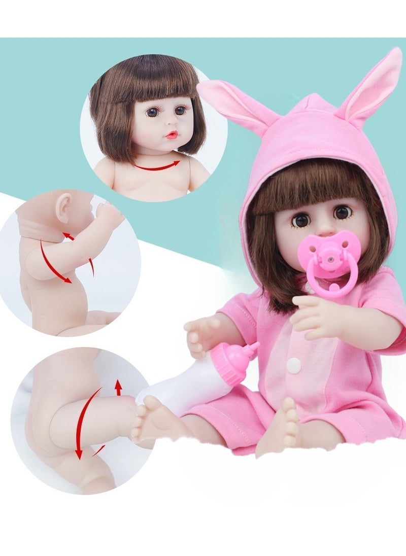 Reborn Baby Doll,38cm Simulation Baby Doll With Pacifier, Bottle, Diaper And a Set of Clothes,Can Drink Water And Pee，Soft and Pinchable，Limbs And Head Can Rotate. Suitable for Birthday Gifts for Children/Kindergarten Toys.