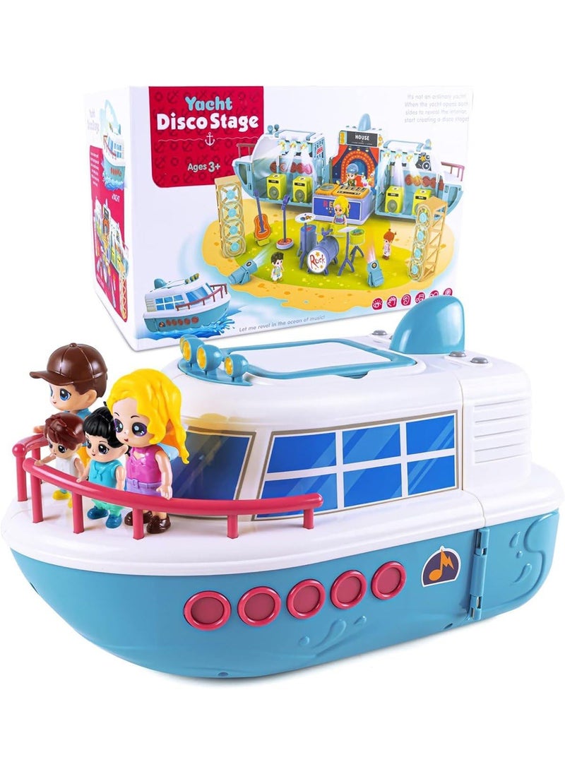 GORMERY Doll House Boat Play Set Deforming Kids Toy Ship with Sound Lights Doll and Accessories for Disco Stage Little People Pretend Play Birthday Gift Toys for Girls and Boys 3 to 8 Year