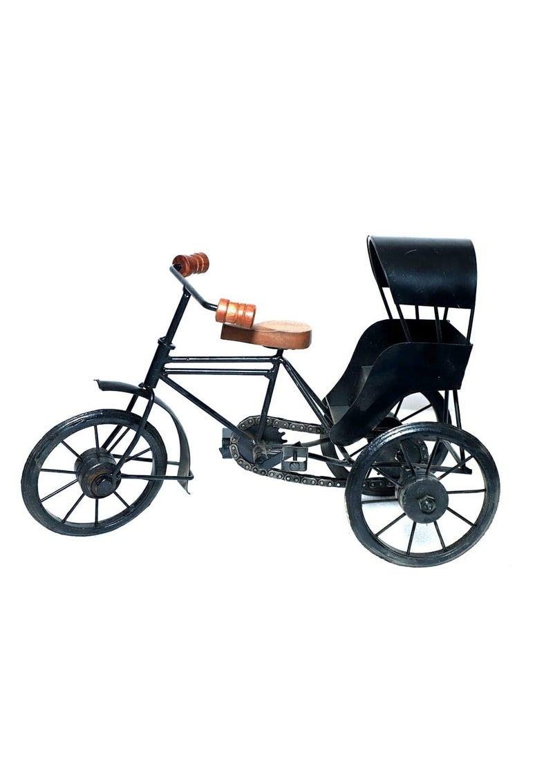 Doon Furniture House Antique Wood and Wrought Iron Mini Rickshaw Showpiece for Living Room Toy Gifts Showcase Display Home Desktop Decor Showpiece for Living Room Black