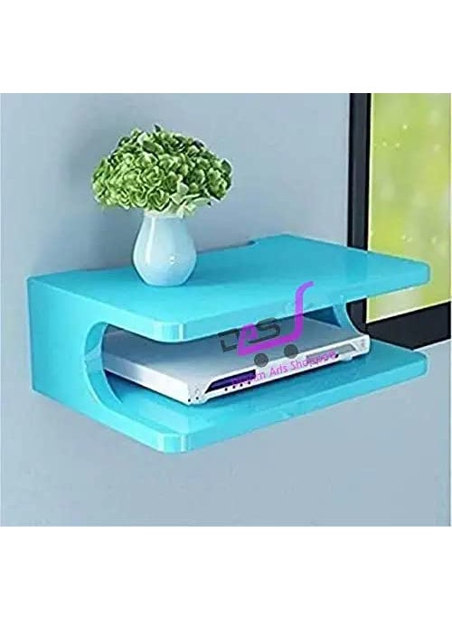 Dream Arts Shoppee Set Top Box Stand Wall Shelf for Living Room Side Carving Design Blue