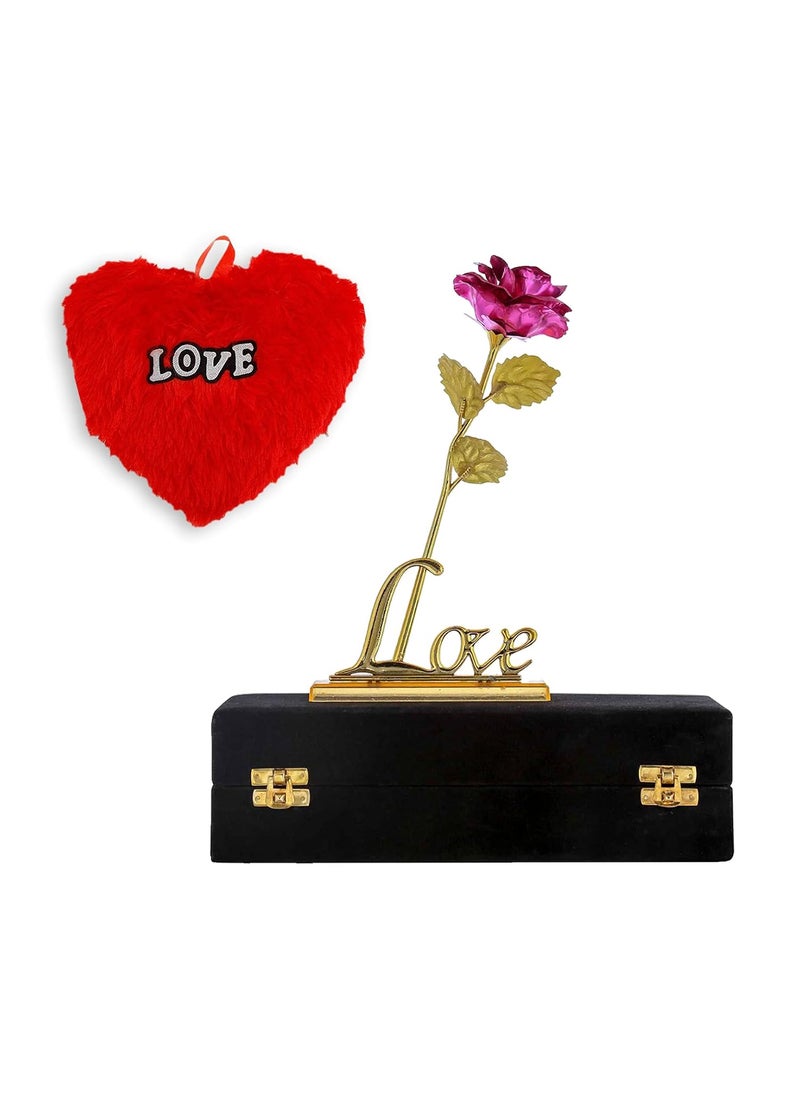 INTERNATIONAL GIFT Pink Rose and Love Stand with Black Velvet Box and Heart Shape Red PillowCushions 25 cm