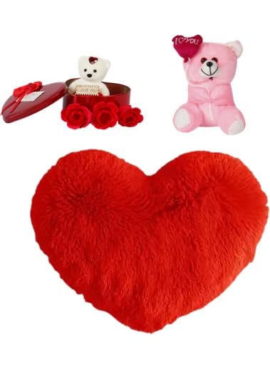 Riyasat Balloon Teddy Red Heart Shaped Pillow with Heart Box Gift Hamper Set for Velentines Day