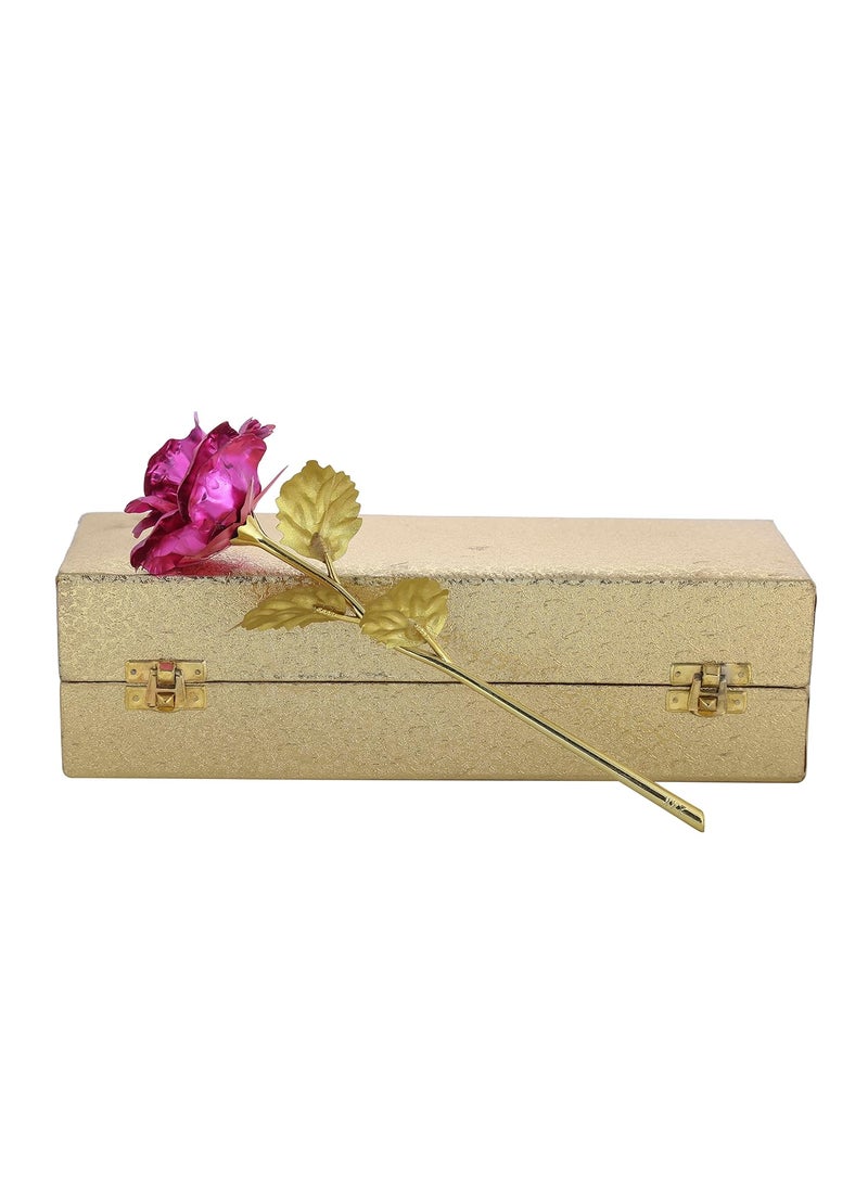 INTERNATIONAL GIFT Pink Rose with Golden Velvet Box and Heart Shape Red PillowCushions 25 cm