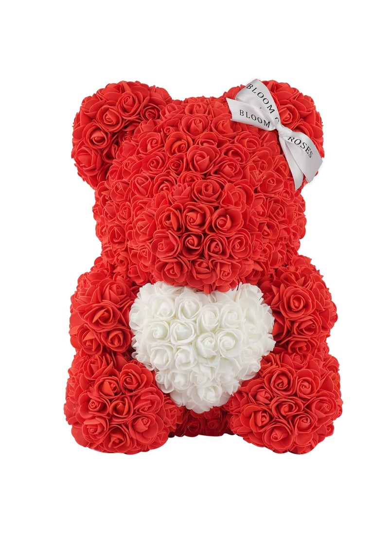 RoseBeauty Rose Bear Large White Red Heart Rose Bear
