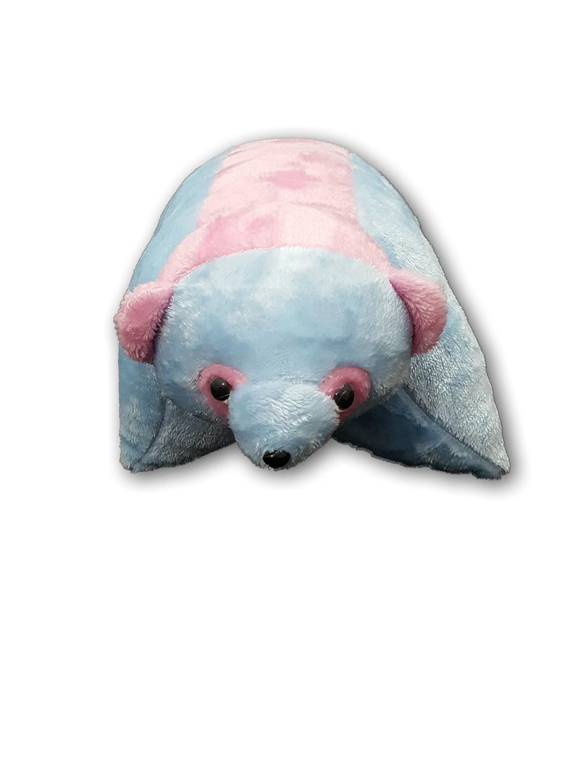 Pinks Blues Baby Folded Bear Fur Pillow Cum Soft Toy Pink Sky