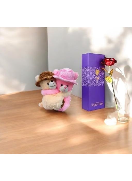 Jiyansh Creation Valentine Gifts for Girlfriend Wife Boyfriend Fiance Cute Teddy Hug Soft Toy with Red Rose Beautiful Color Romantic Gift