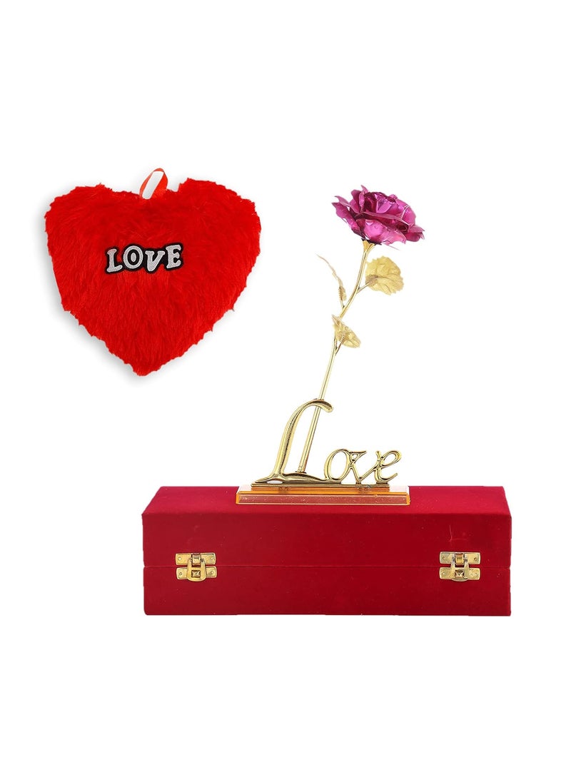 INTERNATIONAL GIFT Pink Rose and Love Stand with Red Velvet Box and Heart Shape Red PillowCushions 25 cm