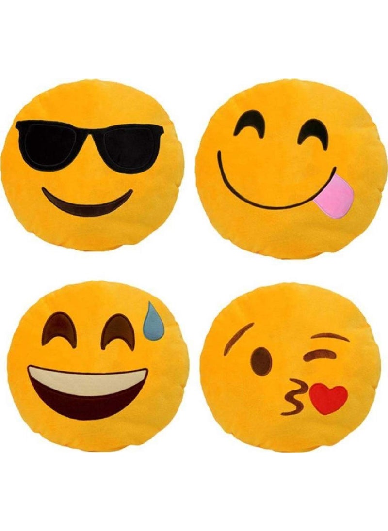 Supreme Home Collective Plush Emoji Pillow Soft Round Foodie Laugh Cry Sweat Cool Decorative Cushion 12x12 inches30x30cm Pack of 4
