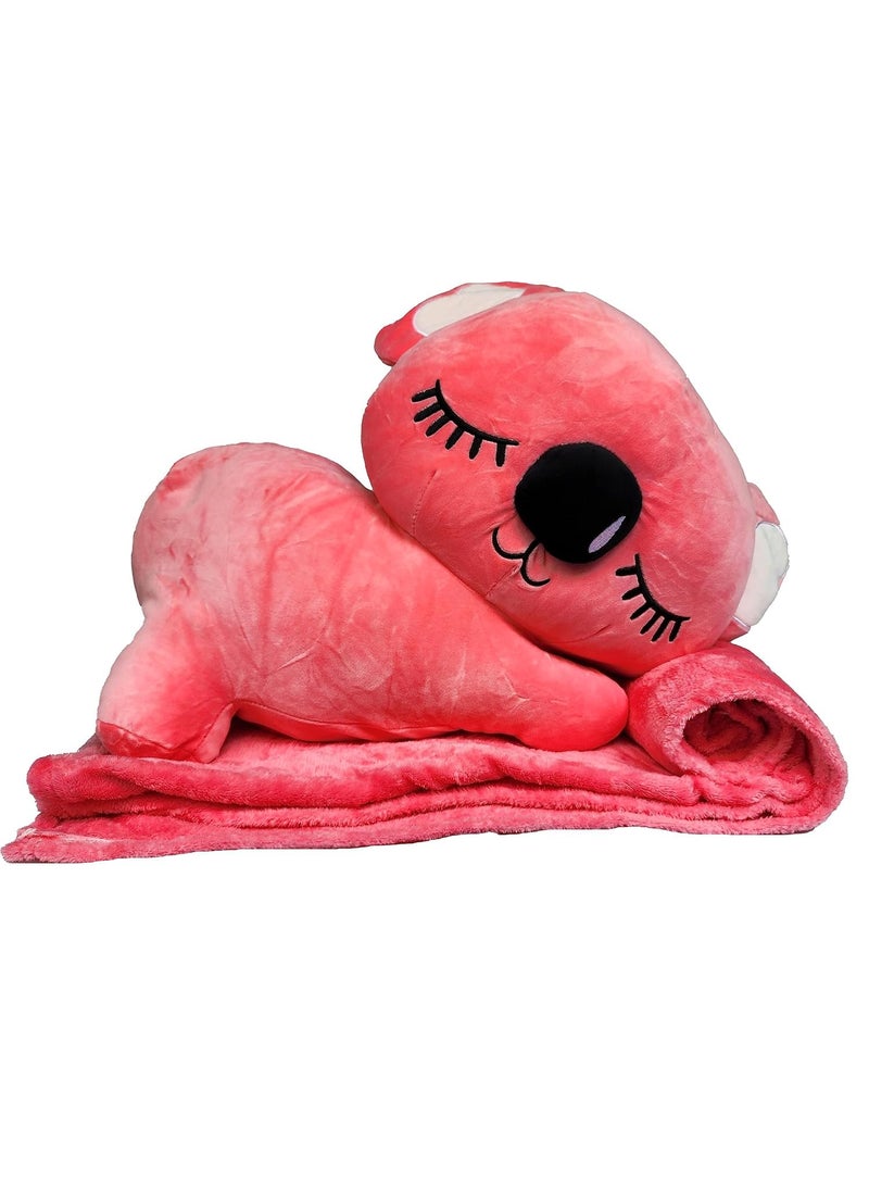 BADAL KIDZ Cat Design Plush Pillow Toy with Reversible Blanket Blanket Inside The Toy with Zipper Enclosure Soft Comforter Sleep Stuffed Toy Best Return Gift for Infants Baby Shower Pink