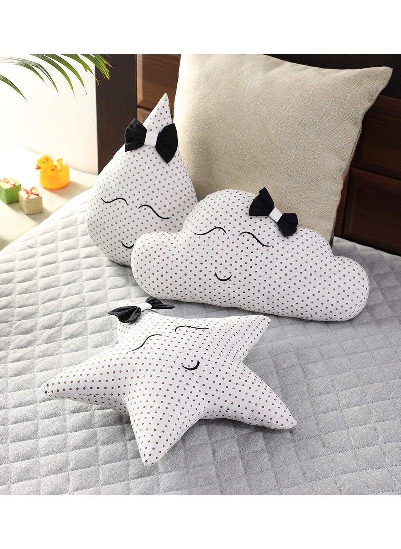 Oscar Home Soft Plush Cloud Moon Star with Embroidered Cotton PolyFiber Filling Shaped Baby Pillow Kids Cushion Soft Toy Pillow Multicolor Set of 3 Star 16 Moon 13cloud 15 Drop 13