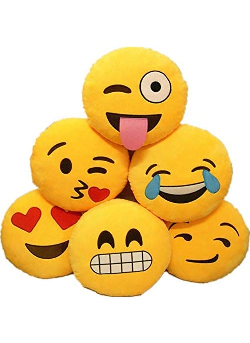 Supreme Home Collective Plush Emoji Pillow Soft Round CrazyKissLaughLovingGrinningElation Decorative Cushion 11x11 inches28x28cm Pack of 6