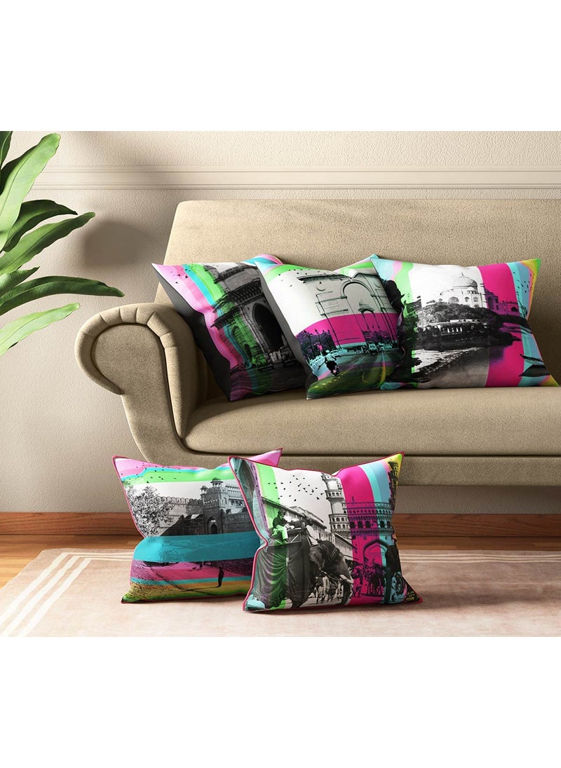 India Circus by Krsnaa Mehta Incredible Pop India Multicolor Satin Blend Cushion Pillow Covers Set of 5 16 x 16 Inches