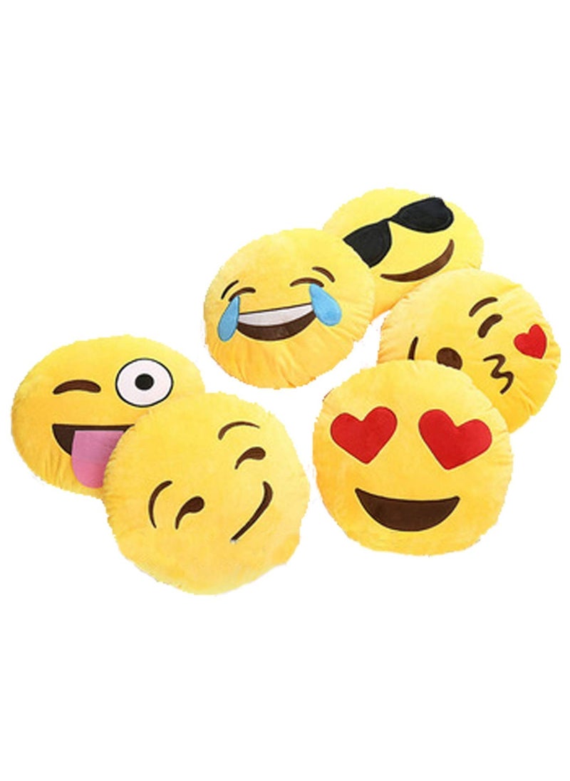Supreme Home Collective Plush Emoji Pillow Soft Round ElationLaughCoolLovingKissCrazy Cushion Pack of 6 Yellow 11x11 inches