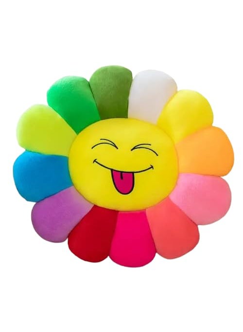 AVS Sunflower Pillow Soft and Comfortable Sunflower Smiley Cushion Floral Plush Pillow Colorful Sunflower Plush Rainbow Decorative Pillow Home Bedroom 16X16 Inch Multi 07