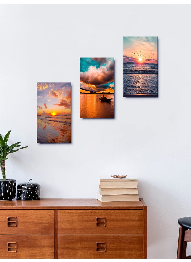 999STORE Sunsets On Beaches home room dcor framed stylish modern wall frames living hanging decorative items Set of 3 Panels Paper Print 24X15 Inches MDF3Frames050