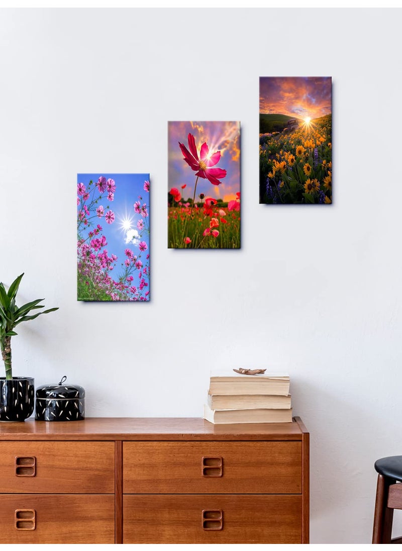 999STORE Sunflower Hibiscus Sunsets home room dcor framed stylish modern wall frames hanging items for living Set of 3 Panels Paper Print 24X15 Inches MDF3Frames014