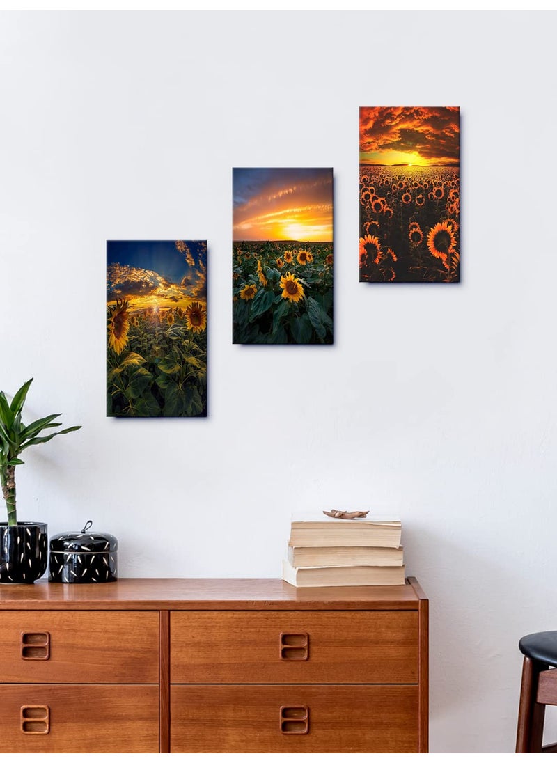 999STORE The Rising Sun Over Sunflowers home room dcor framed stylish modern wall frames decor for walls Set of 3 Panels Paper Print 24X15 Inches MDF3Frames027