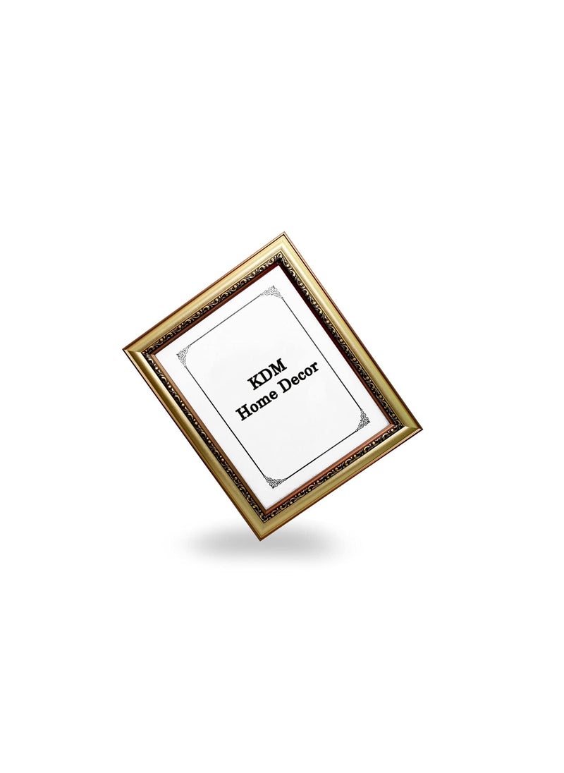 KDM HOME DECOR Photo frame 8x10 Inch Flexible Glass Synthetic Wood HangingTable Top High Density Photo Frame for Wall Decoration Dal Golden Color