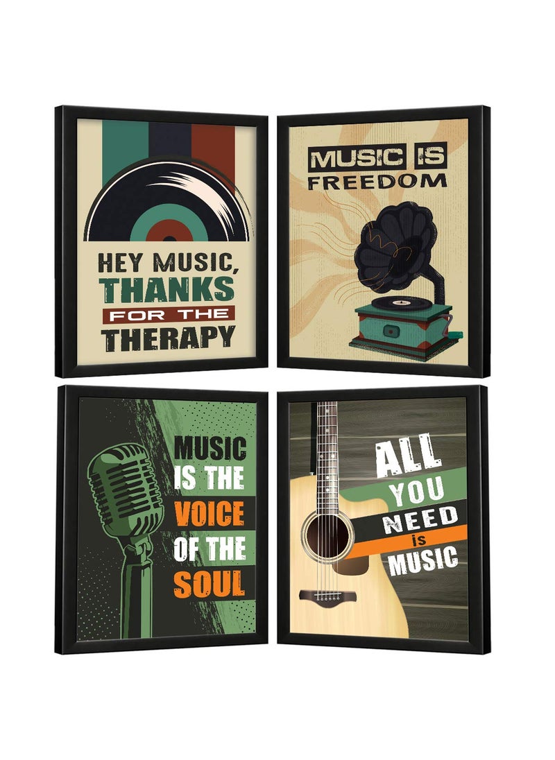 Chaka Chaundh Vintage Music Quotes Wall Frames Combo 34 x 27 x 4 cm Set of 4multicolor