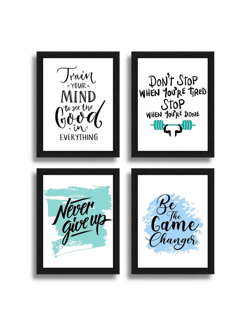 Interio Crafts Set of 4 Motivational Wall Frames Never Give up Inspirational Quotes Posters for Home or Office Wall Decor Synthetic Wood 13 X 10 Inches