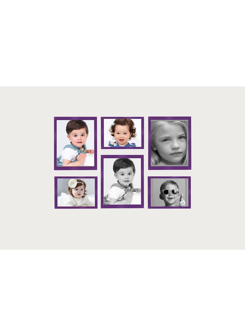 KDM HOME DECOR Collage Photo Frame set of 6 Purple Color flexible Glass Synthetic Wood Modern Customize Photo Frames for Wall Hanging 38x10 Inch 36x8 Inch Stick 05Inch Pack of 6