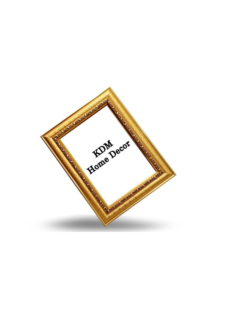 KDM HOME DECOR Photo frame 10x12 Inch Golden Color flexible Glass Synthetic Wood Wall Hanging for wall decoration