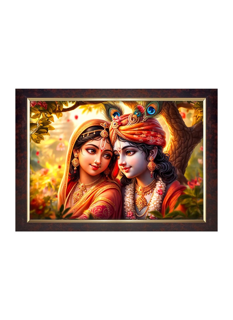 Dharvika Innovations Radha Krishna Religious Photo Frame 14x20 Inch Copper Gold Sparkle Coated Lamination 23173