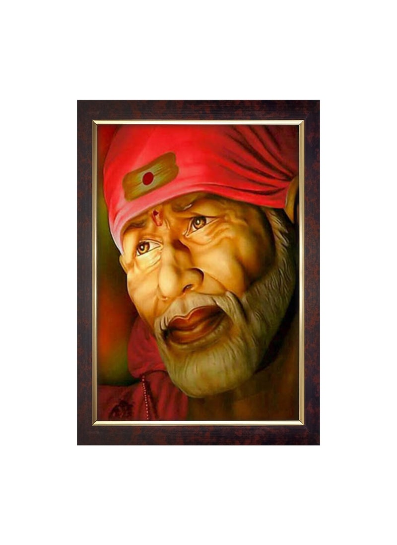 Dharvika Innovations saibaba photo frame big sizesai baba photo framesaibaba paintings for wallsaibaba portrait Without Glass 1420 Inch Design 17 Brown Frame