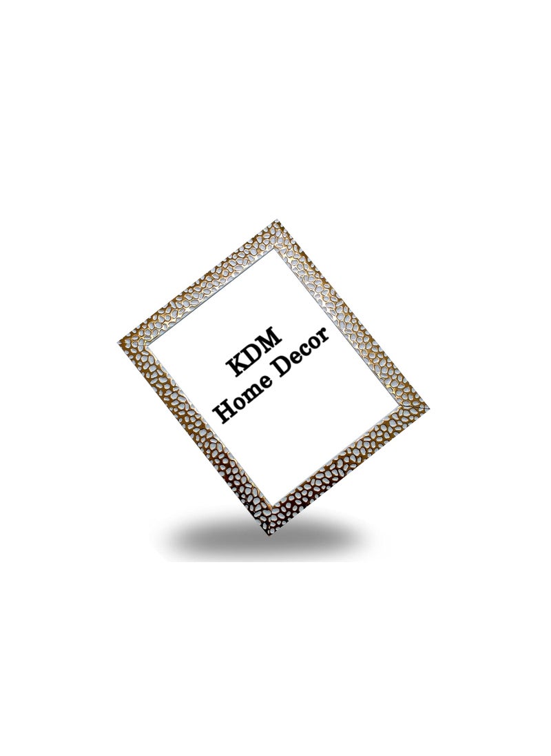 KDM HOME DECOR Photo frame 10x14 Inch GoldenWhite GOL Color Flexible Glass Synthetic Wood Modern art for Wall Decoration