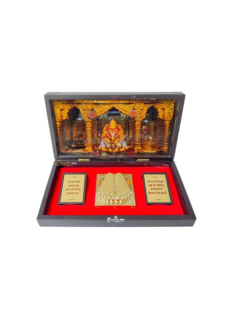 GoldGiftIdeas 24K Gold Plated Hanumanji Photo Frame with Charan Paduka Box Bagheshwar Dham Return Gift Ram Bhakat Hanuman Wooden Momento Gift