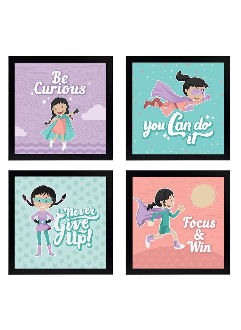 Chaka Chaundh Suitable Quotes Inspirational Quotes Wall Frames for Kids Room 23 Cm X 23 Cm X 4 Cm Set Of 4 Combo Pack Composite WoodMulticolor