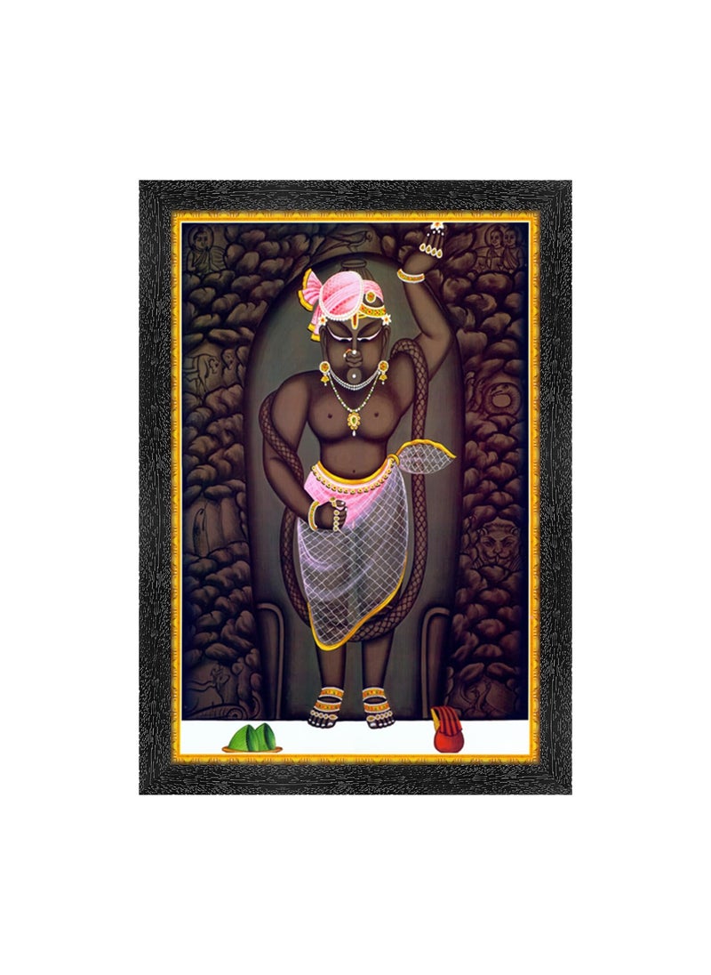 Dharvika Innovations Shrinathji Photo with Frame Big Size Shreenathji Photo Frame Big Size with Sparkle Lamination 2434 14x20 Inch Black Without Glass