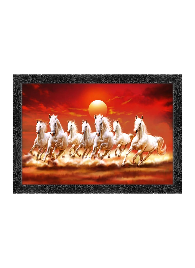 Dharvika Innovations 7 Running Horses Vastu Photo Frame Black Sparkle Coated Lamination 3064 14 x 20 Inch