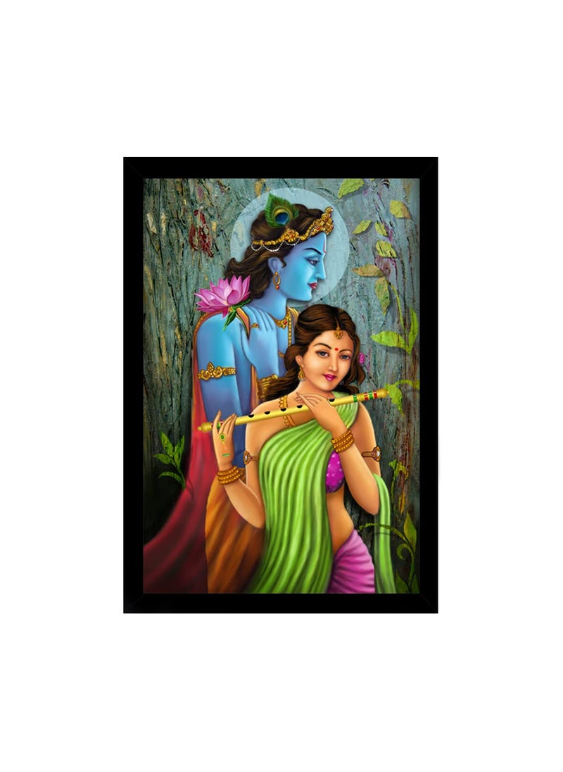 Dharvika Innovations Beautiful radha krishna photo frame big size home decoration with sparkle coated lamination 14x20 Inch Black frame 1829 Design 16